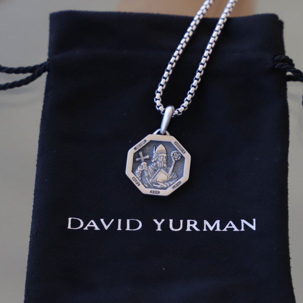 David Yurman Sterling Silver Saint Patrick Amulet with 22" Box Chain Necklace - Picture 1 of 7
